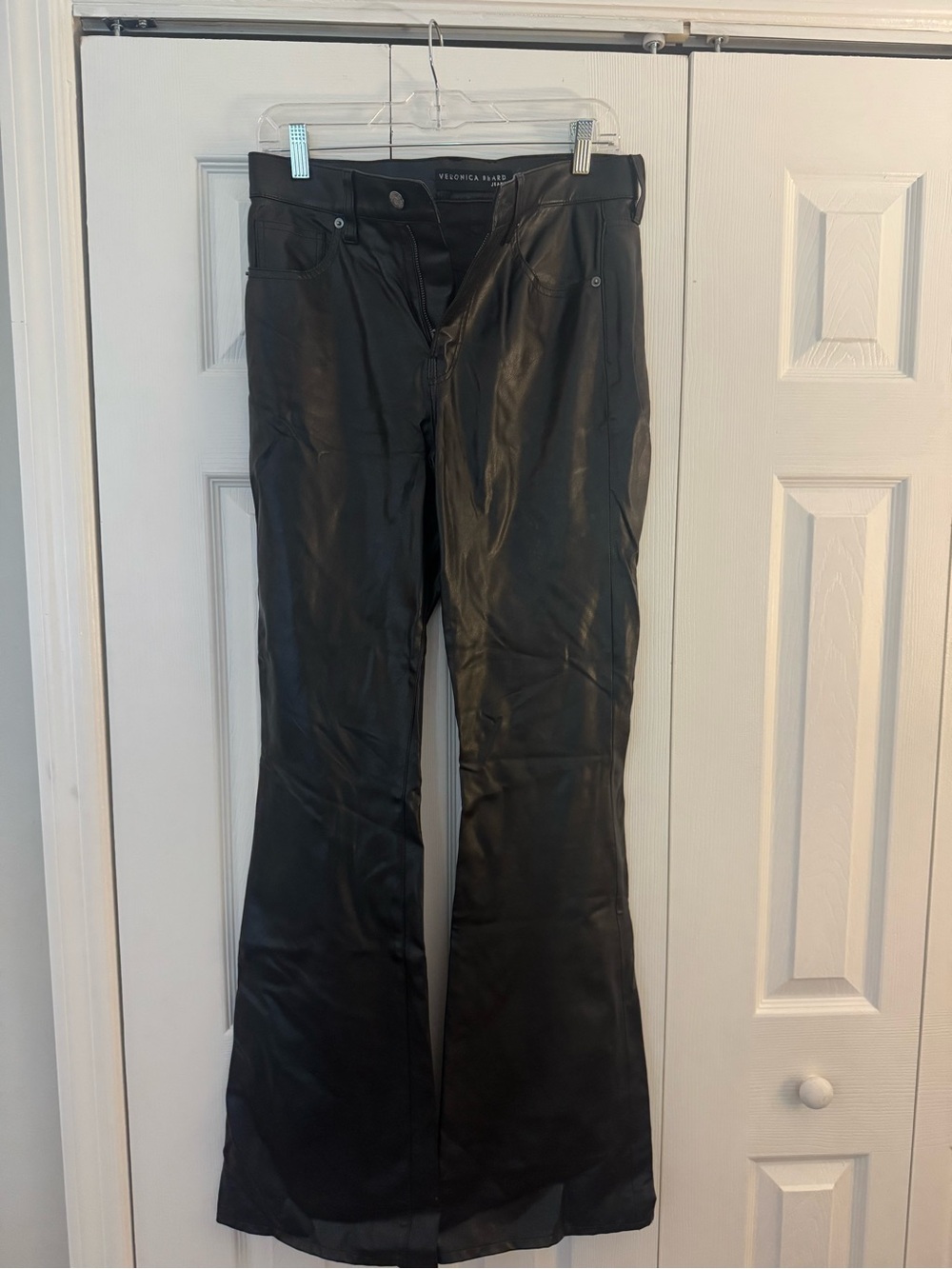 Veronica Beard Black Faux Leather Flare Jeans